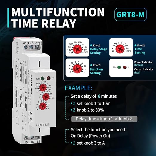 Multifunction Time Relay, 16A Delay ON Off GRT8-M1 AC DC 12-240V - Image 2