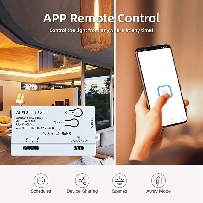 2X WiFi Smart Switch DIY Timer 1CH 7-32V RF433 2.4G WiFi Home Automation Module - Image 3