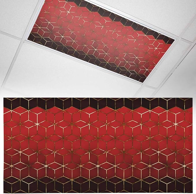 2x4 ft Fluorescent Light Cover for Ceiling Abstract Red Gradient Geometric by Unknown