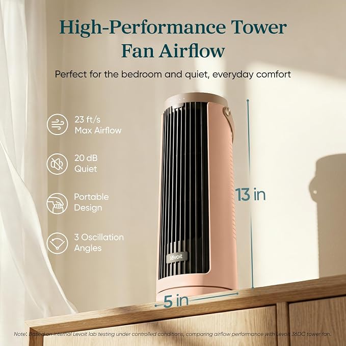 LEVOIT Tower Fan for Bedroom, 20dB Quiet Desk Fan - Image 2