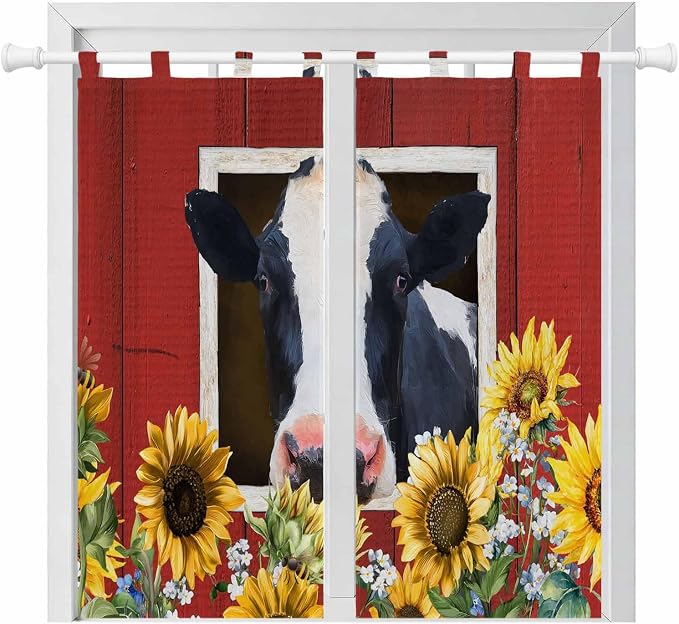 Cow Sunflowers Bedroom Curtains 72 Inch Length, Window Curtains Tab Top by Unknown