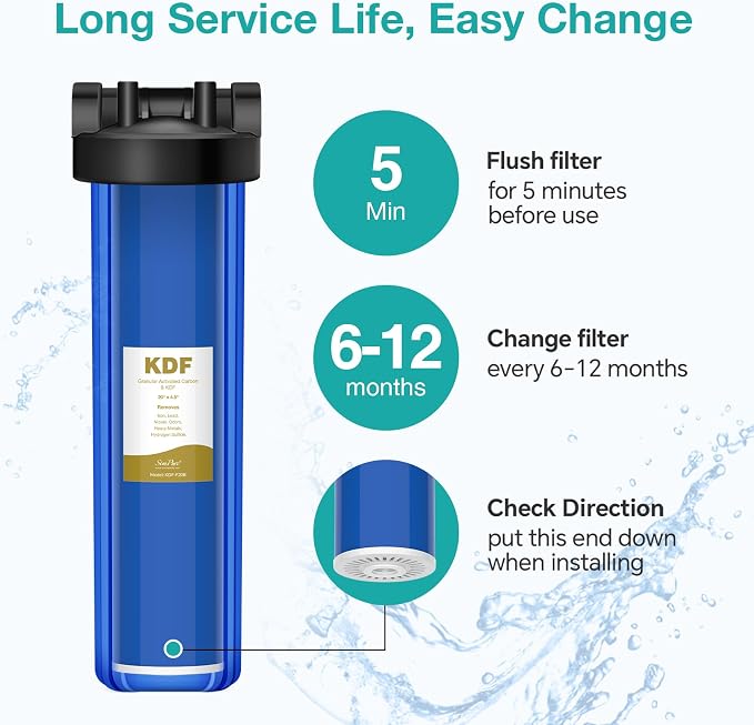 SimPure Whole House Water Filter Cartridges 20" x 4.5" GAC/KDF Carbon and Heavy - Image 3