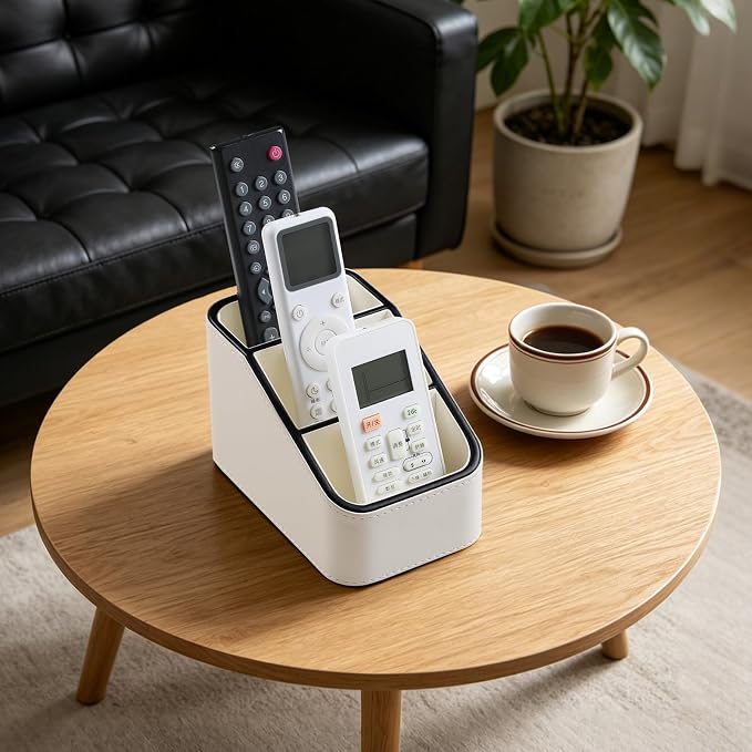 PU Leather Remote Control Holder, Small Desk Organizer Office Supply Bedside - Image 6