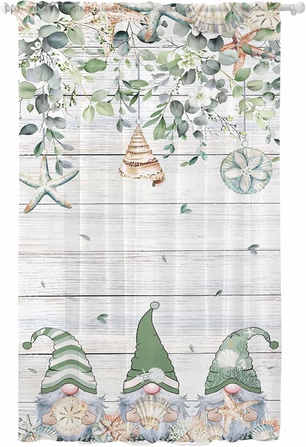 Sheer Curtains 108 Inches Long, Coastal Eucalyptus Leaf Semi Sheer Curtains by Unknown