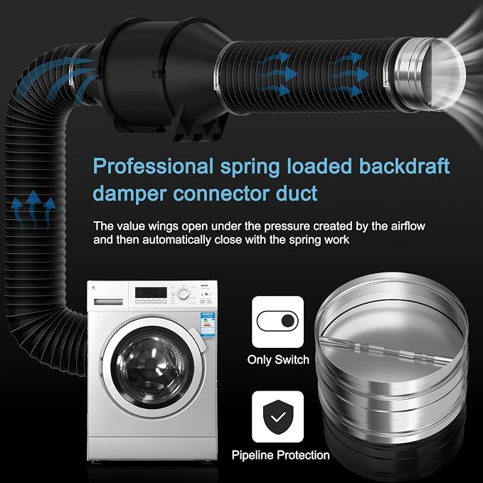 Hon&Guan 6 Inch Backdraft Damper, One-Way Airflow Duct Damper 6 Inch Ducting - Image 6