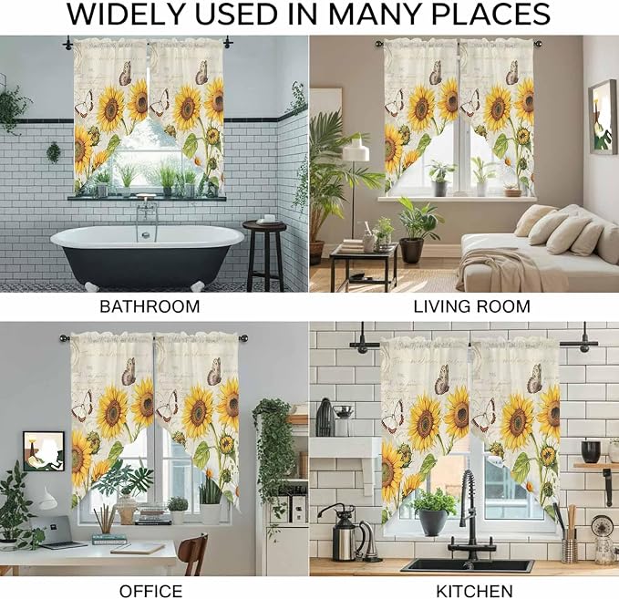 Farm Sunflowers Swag Valances for Windows, Retro Flowers Butterfly Botanical - Image 9