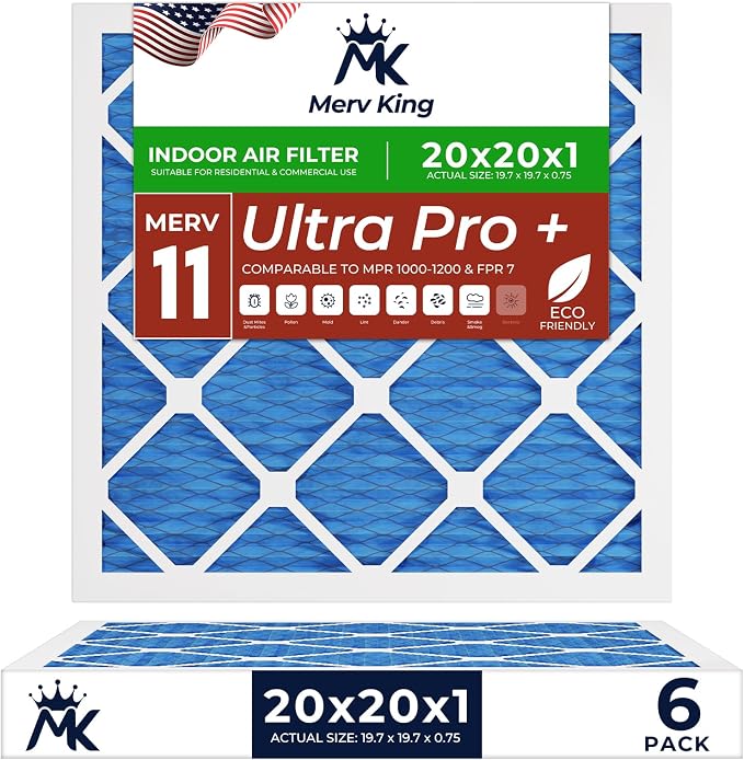 MervKing 20x20x1 Air Filter Actual Size: 19.7" x 19.7" x 0.75" MERV 11 MPR by MervKing