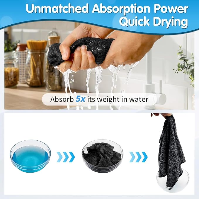 FIXSMITH Black Microfiber Cleaning Cloth -Pack of 50, Highly Absorbent Cleaning - Image 5