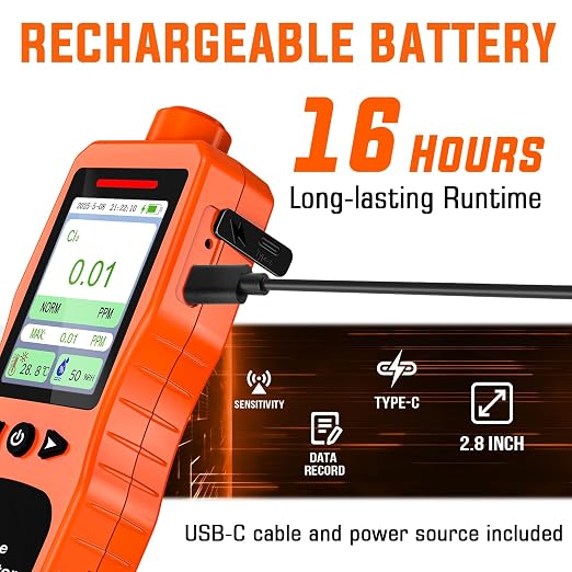 Chlorine Gas Detector | 0.01PPM Resolution & Range 0-20PPM | Rechargeable - Image 5