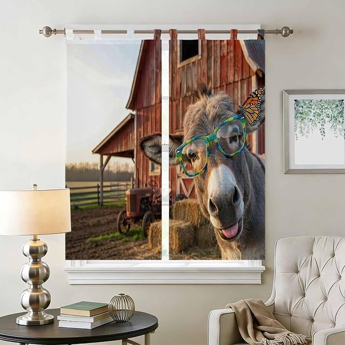Farm Donkeys Bedroom Curtains 72 Inch Length, Window Curtains Tab Top, - Image 2