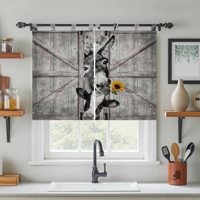 Funny Farm Animals Bedroom Curtains 63 Inch Length, Window Curtains Tab Top - Image 3