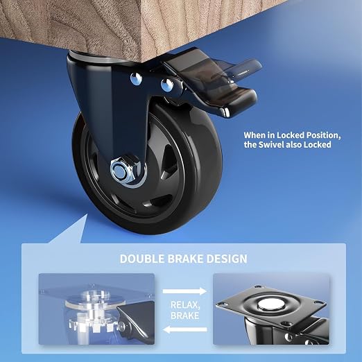4 Inch Caster Wheels with Brake, Heavy Duty Casters Set of 4, Swivel Top Plate - Image 3