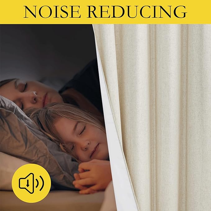 NICETOWN Natural Linen Curtains 45" Long with Noise Reducing for Small Window, 42" Wide, 2 PCs, Complete Blackout Drapes, Thermal Insulated & Noise Reducing Window Draperies with White Liner