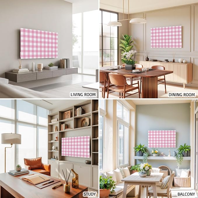 Minimalist Pink Buffalo Lattice Indoor TV Cover, Elastic TV Screen Protector - Image 5