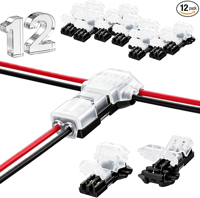 12PCS Quick Connect Wire Connectors, 3 Way 2 Pin Low Voltage T Tap Wire by Unknown