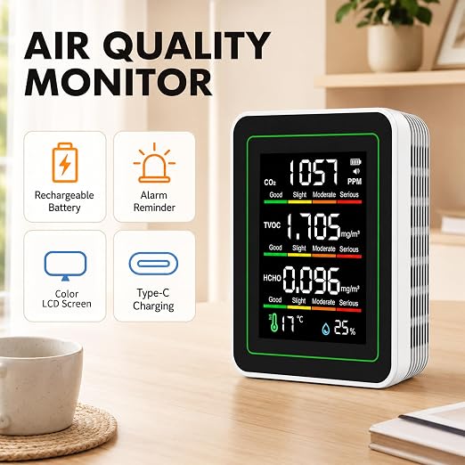 8-in-1 Indoor Air Quality Monitor, Portable CO2 Detector - Image 2
