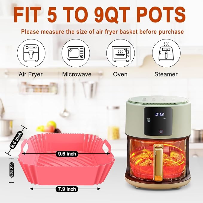 Large Silicone Air Fryer Liners Square 5-9 QT, 7.9 Inch Airfryer Liners - Image 2