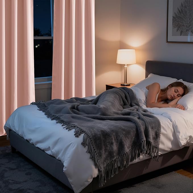 RYB HOME Bedroom Blackout Curtains 80 inches Long, 100% Blackout Thermal Insulated Noise Reducing Curtains for Living Room Nursury, 34 inches Wide by 80 inches Long, Peach Pink