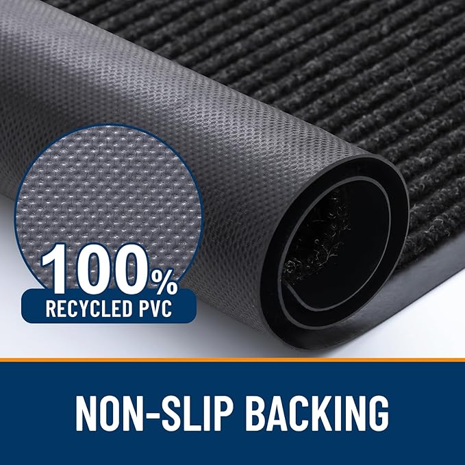 OLANLY Front Door Mat Indoor Outdoor Entrance, 2-Pack 47 x 32 Inch, Waterproof Heavy Duty Doormat, Fade Resistant, Low Profile, Easy Clean Patio Porch Welcome Floor Mats for Entry, Off-Black