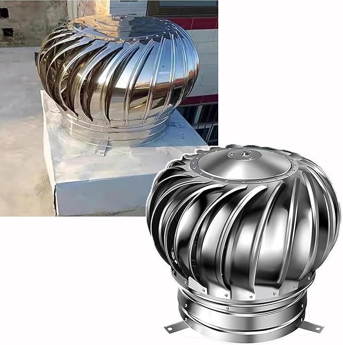 200 mm / 8 in Stainless Steel Turbine Roof Ventilator, 304 Grade Metal Wind by Unknown