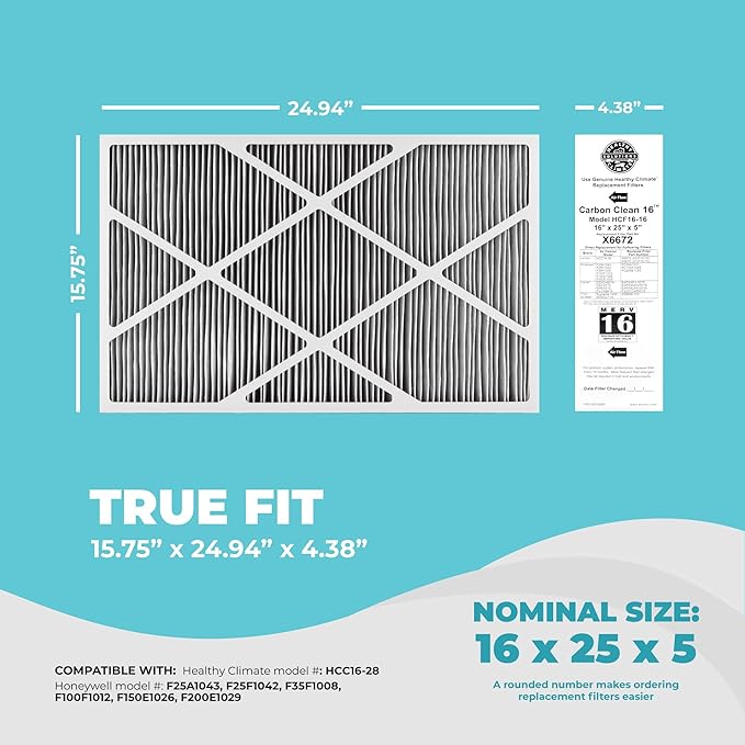 Lennox X6672 16x25x5 Furnace Filter, Lennox Healthy Climate Carbon Clean Merv - Image 2