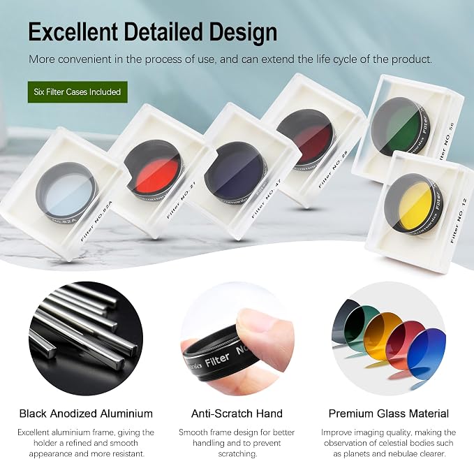 Astromania Telescope Filter Set, 1.25 inches Six Color Filters Kit, Telescope - Image 2