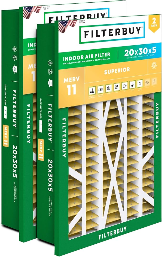 Filterbuy 20x30x5 Air Filter MERV 11 Superior Pet & Allergy Defense, by Filterbuy