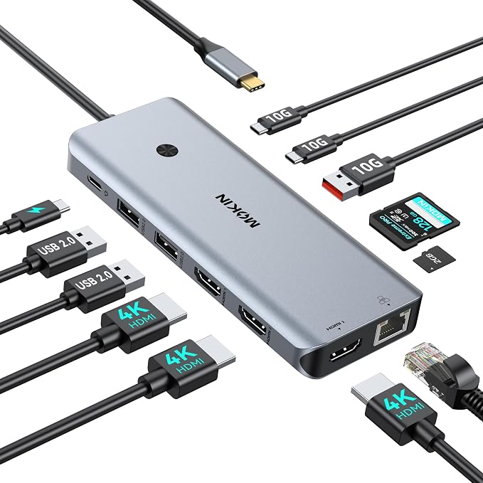 MOKiN 12-in-1 USB C Docking Station, 3 HDMI 4K@60Hz Triple Display Hub by MOKiN