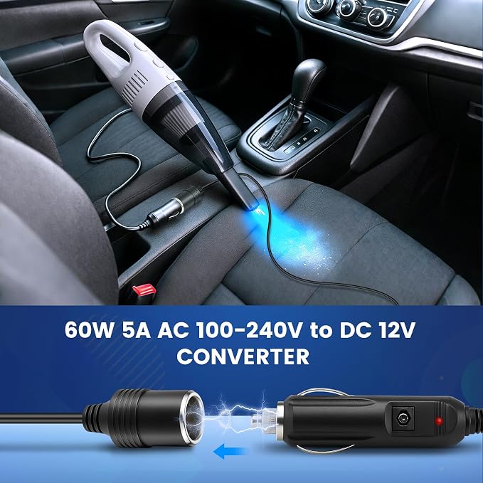 110V AC to DC 12V Converter 5A 60W, Cigarette Lighter Adapter to Wall Plug - Image 6