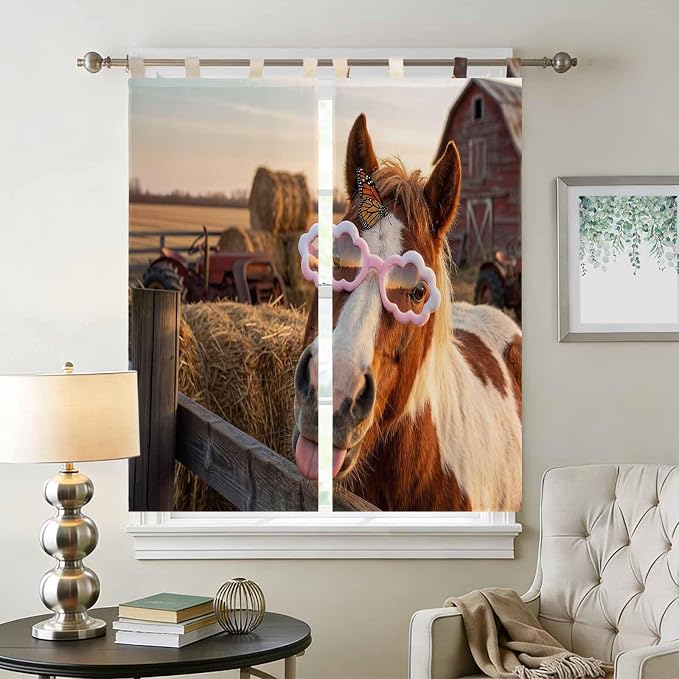 Farm Horses Bathroom Curtains 63 Inch Length, Window Curtains Tab Top, - Image 2