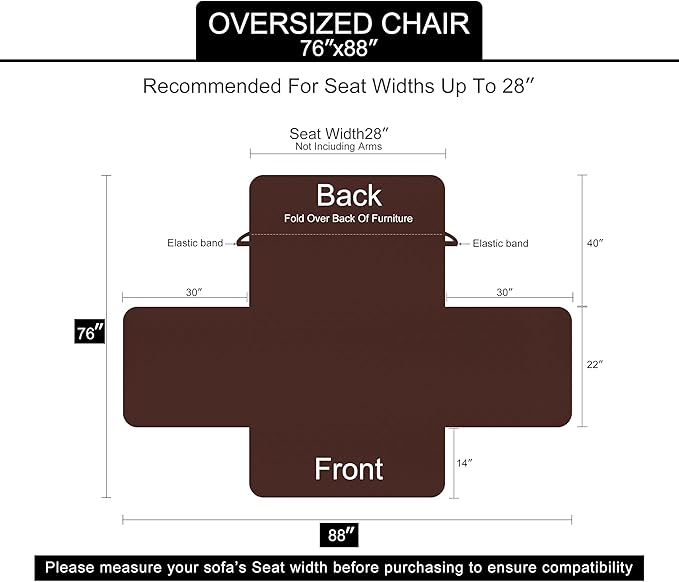 U-NICE HOME Reversible Oversized Chair Covers Quilted Water Repellent Pet Protectors with Elastic Straps(28''Armchair, Coffee/Beige)