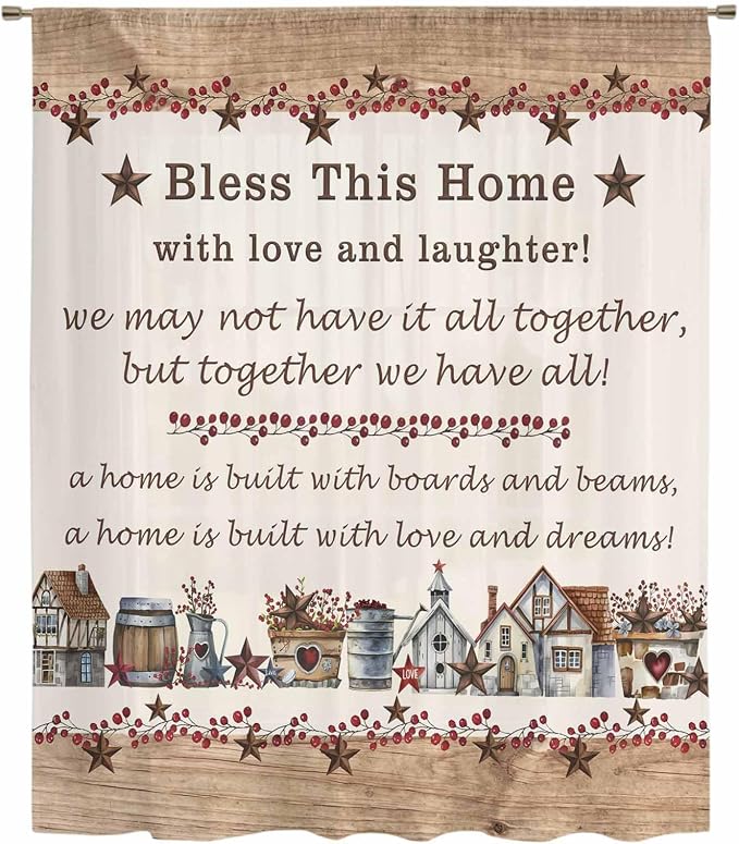 Farmhouse Sheer Curtains 84 Inch Length Country Star Barn Berry Brown Wood - Image 6