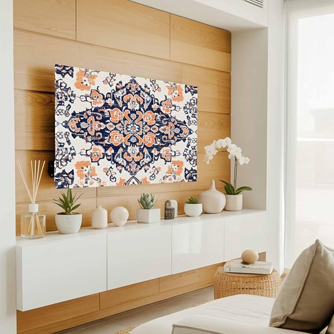 Boho Pattern Retro Orange Block Indoor TV Cover, Elastic TV Screen Protector - Image 3