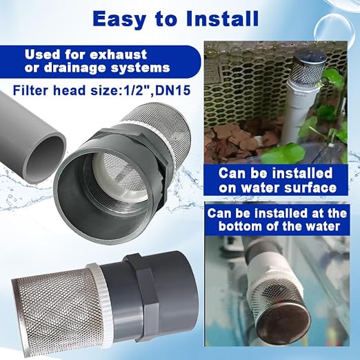 1/2" inch stainless steel filter cover connected to 1/2" grey pvc filter DN15 - Image 5