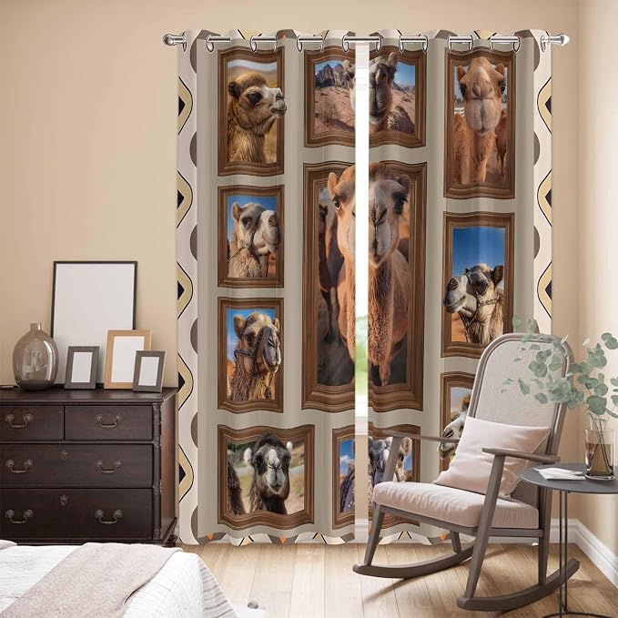 2 Panel Kitchen Cafe Curtains, Desert Camels Sunlight Filtering Nature Air - Image 3