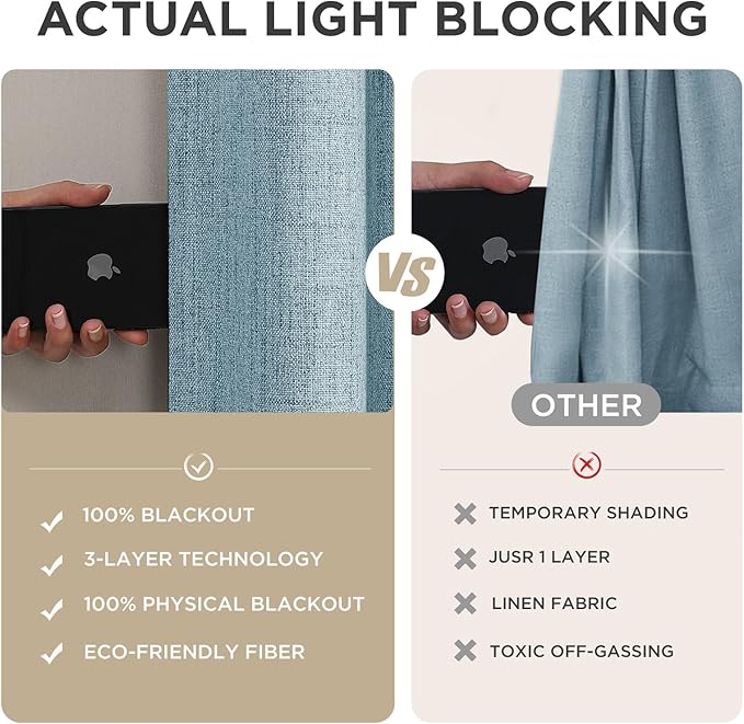 Joydeco Blackout Curtains for Bedroom - 100% Light Blocking 2 Panels Sky Blue Drapes 66" W x 108" L, Thermal Insulated Room Darkening Curtains, Linen Textured for Living Room, Rod Pocket & Back Tabs