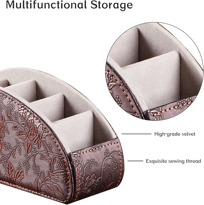 TV Remote Control Holder with 5 Compartments, Pu Leather Remote Caddy/Box/Tray - Image 4