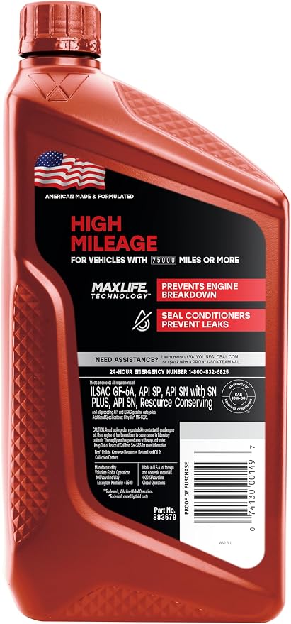 Valvoline High Mileage with MaxLife Technology 10W-30 Synthetic Blend Motor Oil - Image 2
