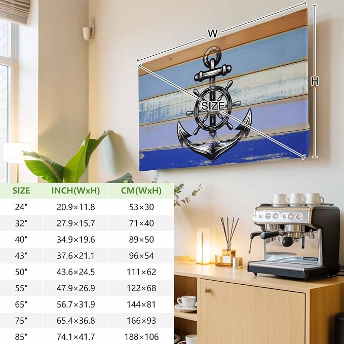 Black Wooden Boards Anchor Indoor TV Cover, Elastic TV Screen Protector Blue - Image 3