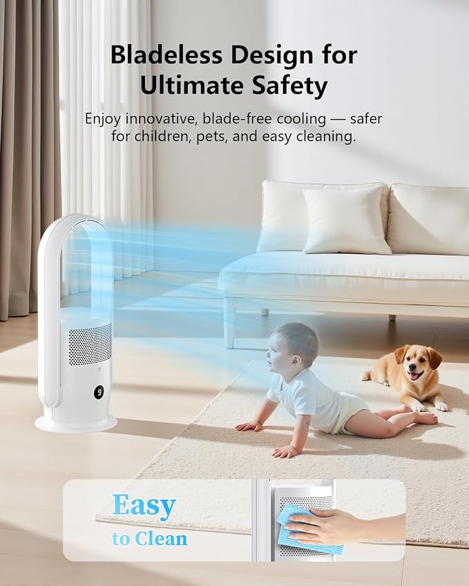 ULTTY Bladeless Tower Fan for Bedroom, Ultra Quiet Standing Fan, 9 Speeds 3 - Image 3