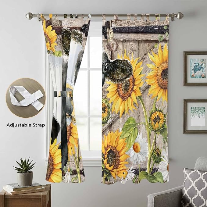 Retro Farmhouse Flower Living Room Curtains 96 Inch Length, Window Curtains Tab - Image 5