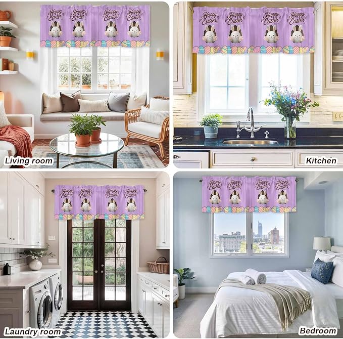 Purple Easter Curtain Valances for Windows, Kitchen Valance Window Treatment - Image 9