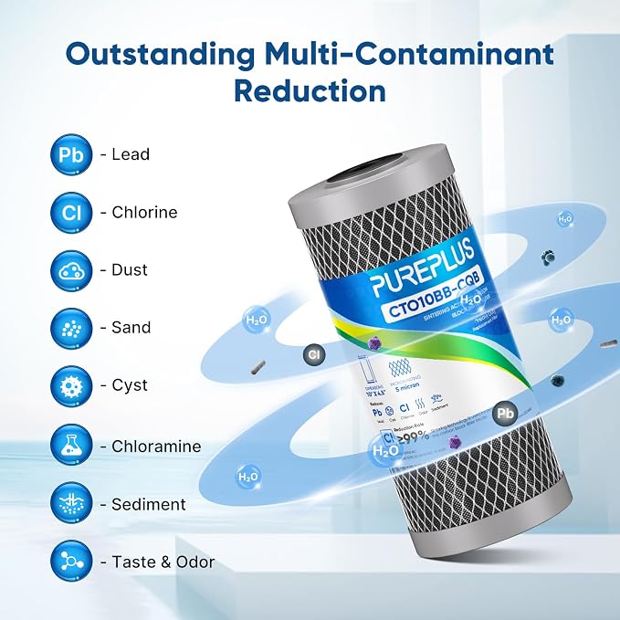 PUREPLUS 10" x 4.5" Whole House Carbon Water Filter Combo Pack, CTO10BB + - Image 7