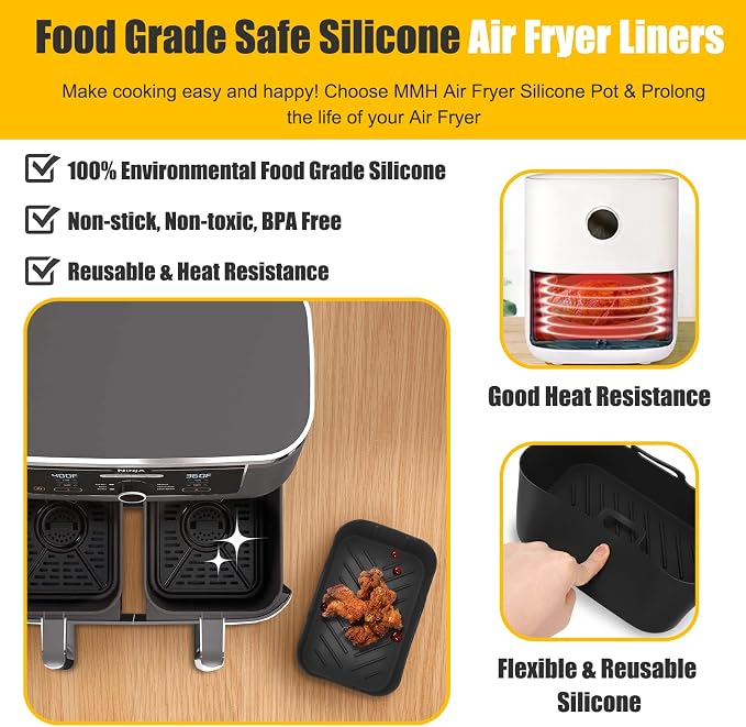 Air Fryer Silicone Liners 10QT for Ninja DZ550 DZ550​GY/DZ302/DZ401, MMH 2Pcs - Image 4
