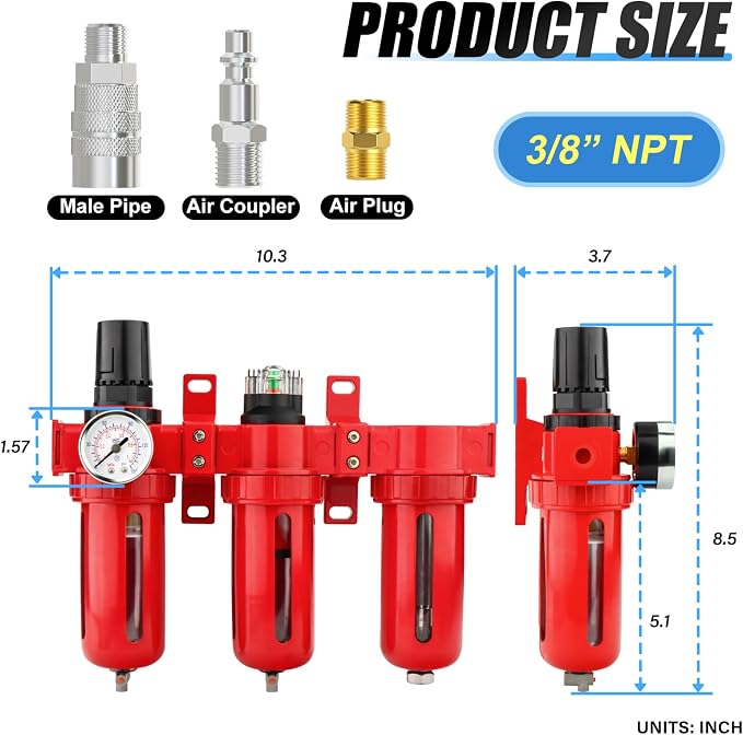 3/8" NPT 3 Stage Aluminium Air Drying System, Coalescing Filter, Particulate - Image 2