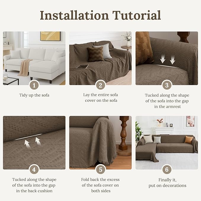 HOMERILLA Sectional Couch Covers for Sectional Sofa L Shaped Sofa Cover Blanket 2 Pieces L Shape Furniture Protector for Pets Dogs (Taupe, X-Large)