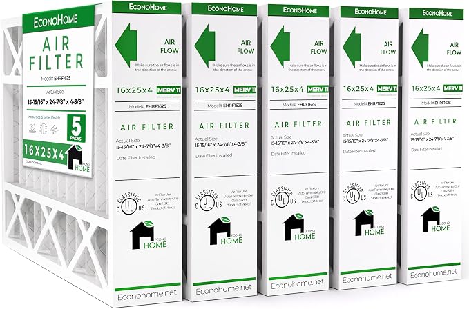 EconoHome 16x25x4 AC Furnace Pleated Air Filter MERV 11 Replacement – Allergen by EconoHome