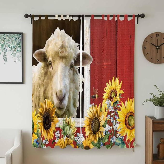 Sheep Flowers Living Room Curtains 84 Inch Length, Window Curtains Tab Top - Image 2
