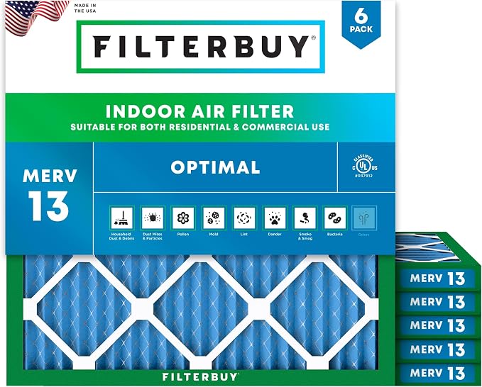 Filterbuy 25x25x1 Air Filter MERV 13 Optimal Smoke & Allergy Defense, by Filterbuy