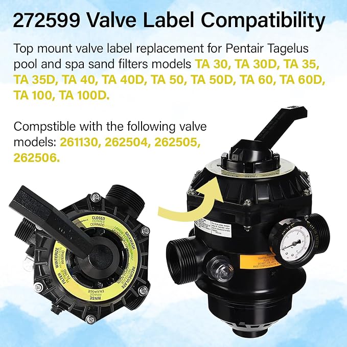 272599 Sand Filter Valve Label for Pentair Tagelus Top Mount Valve Label - Image 4